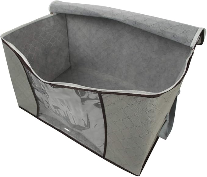 Szxc 2 Pack Foldable Large Storage Bags for Comforter Quilt Blanket Clothes | 20 x 14 x 20 inch with Clear Window & Handles - Easy to Fit King Size Comforter Set - Closet Under Bed Organizer