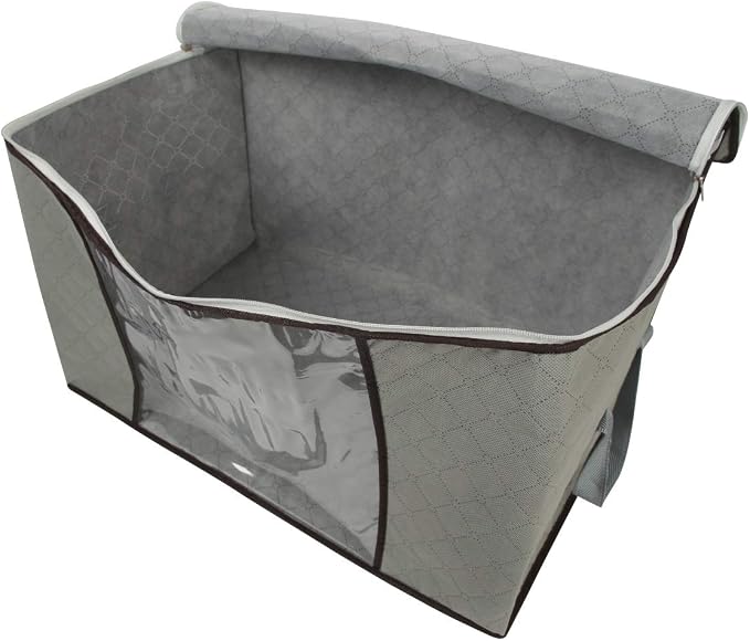 Szxc 4 Pack Foldable Large Storage Bags for Comforter Quilt Blanket Clothes | 28 x 20 x 12 inch with Clear Window & Handles,Easy to Fit King Size Comforter Set ,Closet Under Bed Organizer