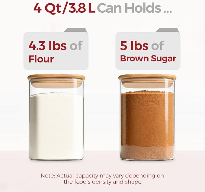 Glass Flour Containers with Lids 1 Gallon 2 Pack Pantry Organization | Wide Mouth, Scoop Included, Flour Sugar Coffee Beans Pasta Cereal Dry Food Storage,Large Capacity,Kitchen Organizer