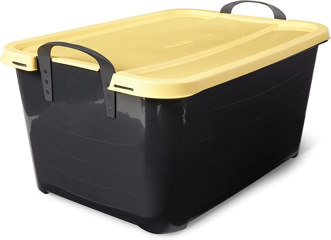 Life Story 6 Pack Heavy Duty Stackable Storage Bin, 55 Quart Home Organizer, Versatile Lightweight Locking Bins with Carrying Handles, Black/ Yellow