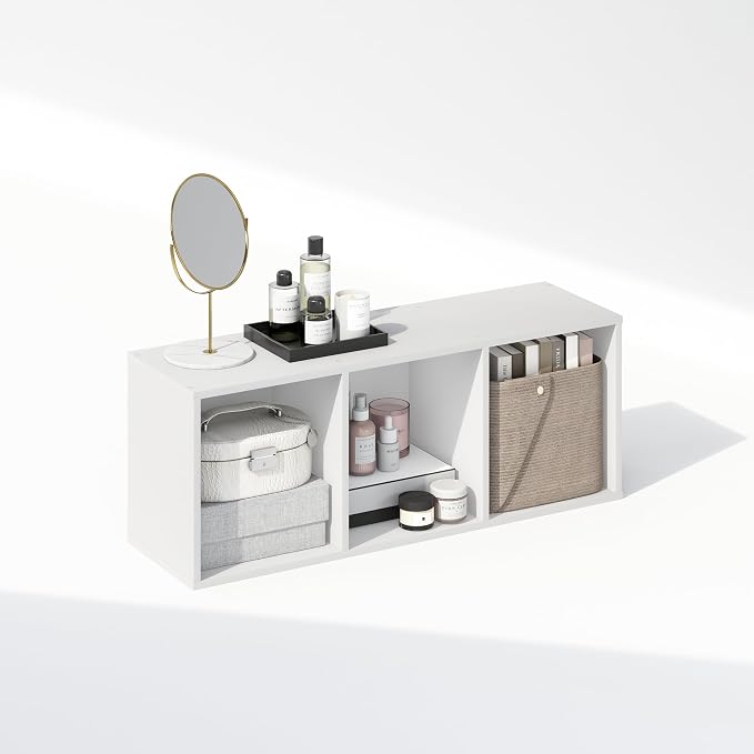 Furinno Reed Closet Organizers and Storage, 3-Tier Closet Organizer, Open Shelf Closet Storage, for Wardrobe, Bedroom, Living Room, White