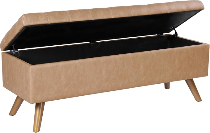 HomePop 48" Modern Tufted Storage Bench - Sand Faux Leather