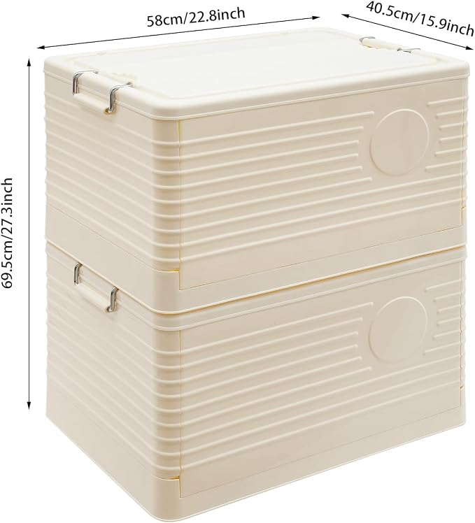 Yykniey Foldable Storage Bins with Wheels, 2 Pack Stackable Collapsible Storage Box Organizer for Closet Bedroom Living Room, Cream White