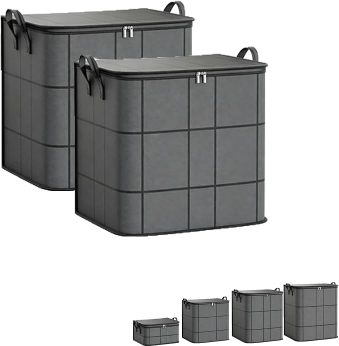 Spacious Moving Storage Bin, Zippered Organizer,XXL Foldable Storage Bags (2PCS, Medium)
