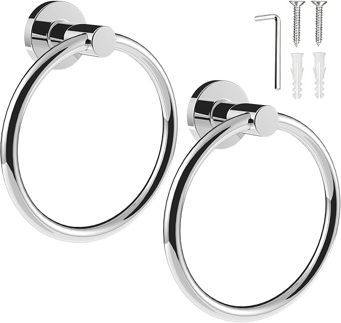 SetSail Towel Holder for Bathroom Wall 2 Packs Towel Ring Stainless Steel Heavy Duty Hand Towel Hanger for Bathroom, Mirror Silver