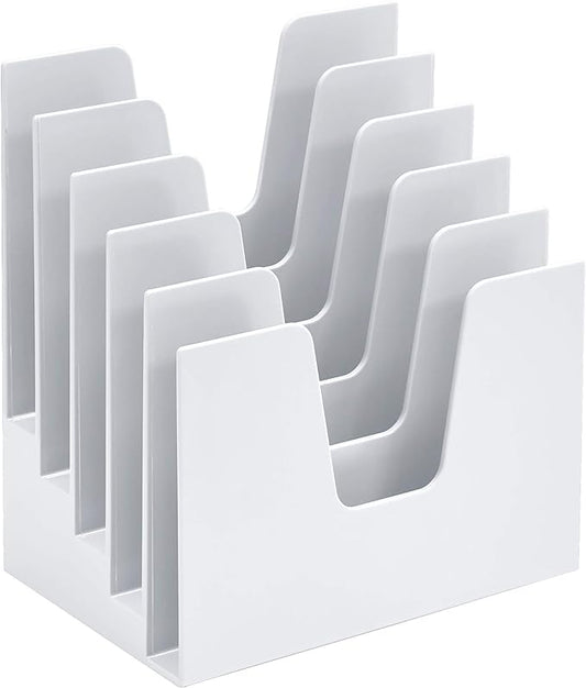 Acrimet 5 Section Incline File Sorter Organizer, Desktop Mail Holder, White | Durable Plastic, Space-saving Design, Easy Document Access, Ideal for Office, Home and School Use