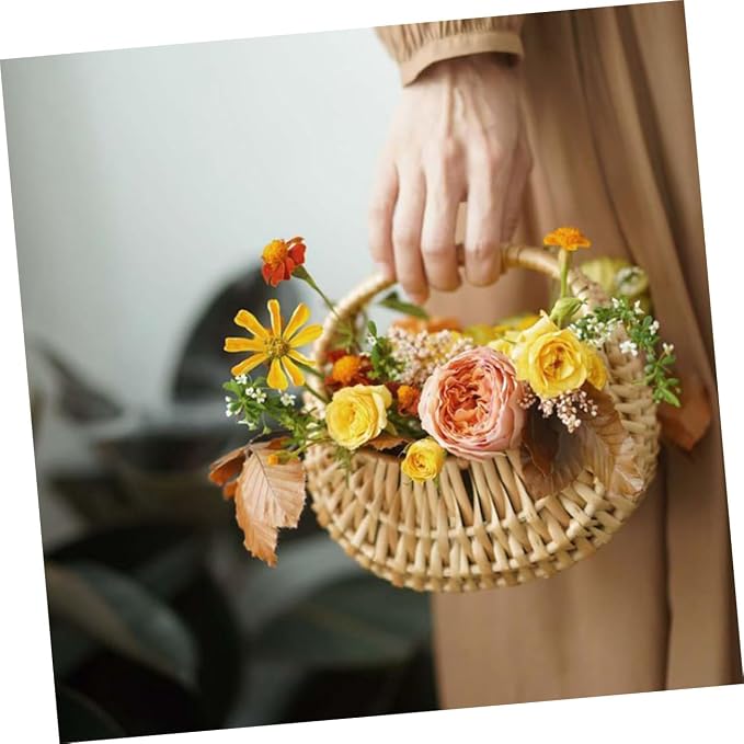jojofuny Hand Woven Rattan Flower Basket for Home Storage Multi-functional Decorative Container for Organizing Flowers for Mother's Day and Spring Weddings