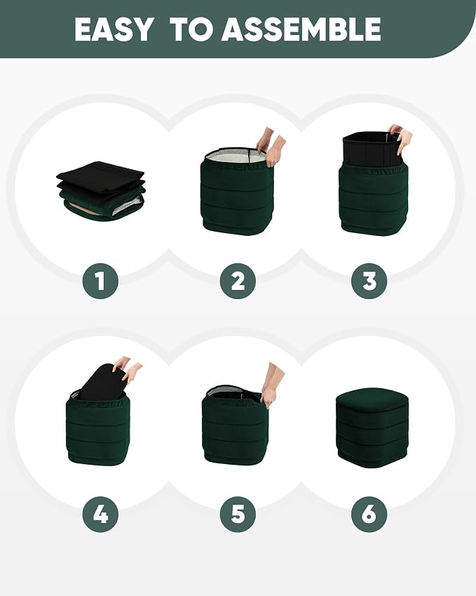 B FSOBEIIALEO Velvet Storage Ottoman with Tray, Square Folding Ottoman with Storage Coffee Table Foot Rest for Dorm Room, Living Room Bottle Green, 15"x15"x15"