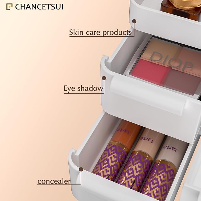 Makeup Organizer Countertop for Vanity: Dresser Bathroom Cosmetic Storage | Minimalistic Small White Aesthetic Desk Storage with Drawers for Counter