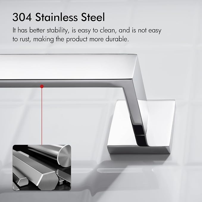 BANOLUX Towel Rack, 16-Inch Single Towel Bars for Bathroom, Towel Racks for Bathroom Wall Mounted SUS304 Stainless Steel Hand Towel Holder Heavy Duty, Chrome Towel Bar 2 Pack, A7-TB-PC-16IN-2PACK