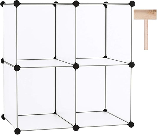 C&AHOME Plastic Cube Storage Organizer, 4-Cube Shelves Units, White | DIY Modular Bookshelf, Portable Closet Organizers and Storage Ideal for Bedroom, Office, 24.8" L x 12.4" W x 24.8" H