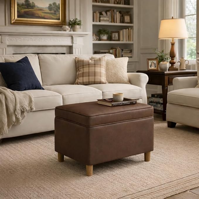Spatial Order 24" Dinah Collection Storage Ottoman - Brown Faux Leather