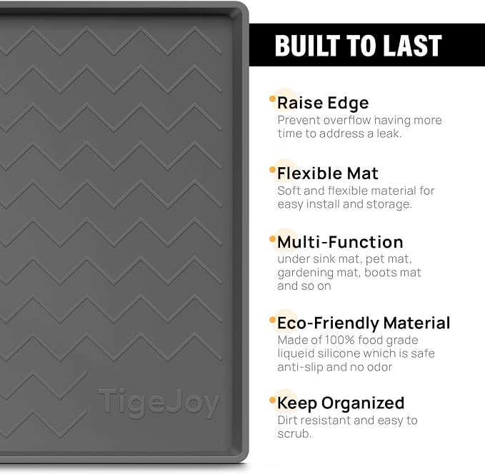 TigeJoy Under Sink Mat 28" x 22", Silicone Mats in Kitchen Bathroom Organizers and Storage, Waterproof Protector for Drawer Shelf and Cabinet Liner, Flexible Drip Tray | Leak-Proof Silicone Mat Sink Protector, Kitchen Essentials Organizer and Storage,B...
