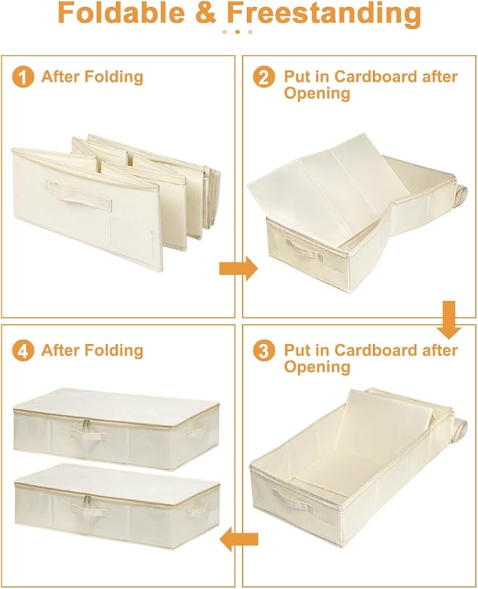 punemi Sturdy Underbed Wedding Dress Storage Box, 3Pack, Beige | Rigid Sides & Bottom, 50L Large Capacity for Evening Gowns & Heirlooms, Ideal for Closet, Shelf & Cabinet Storage