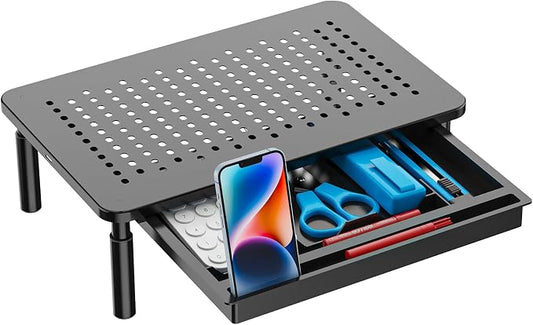 WALI Dual Monitor Stand with Storage, Desk Monitor Riser 3 Height Adjustable, Laptop Riser with Airflow Vents, Desk Organizer for Computer, Laptop, Printer, Notebook (STT003D-2B), 2 Pack, Black