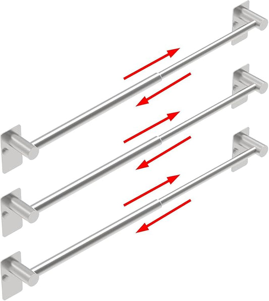Towel Bar, 14inch to 25inch Adjustable Towel Holder Rod, Self Adhesive Wall Mounted Hand or Body Towel Rack for Bathroom Kitchen, Stainless Steel Organizer Single Bar (Brushed Nickel, 3 Pack)