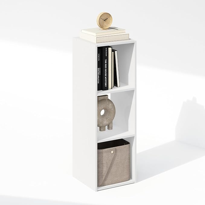 Furinno PELLI Book Shelf, 3-Cube Bookshelf, Cube Storage Organizer Bookcase, 11.7 x 12.1 x 35.4, for Living Room, Bedroom, Home Office, White