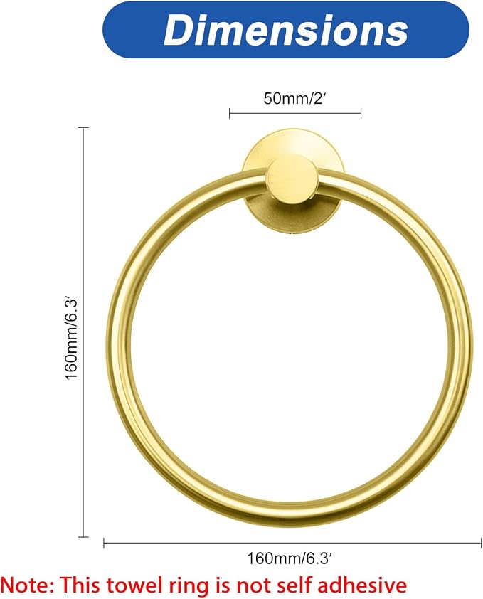 NearMoon Bath Towel Ring, Bathroom Hardware Accessories-Thicken Stainless Steel Hand Towel Holder for Bathroom, Modern Round Towel Hanger Wall Mounted (Brushed Gold, 1 Pack)