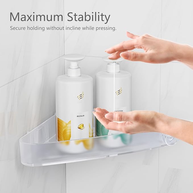 Sotfamily Plastic Shower Caddy Corner (for 90° Only), 4 Pack, Frosted Clear | Adhesive Corner Shower Shelves for Bathroom Organizers and Storage, Bathroom Decor, No Drill, Rust Free