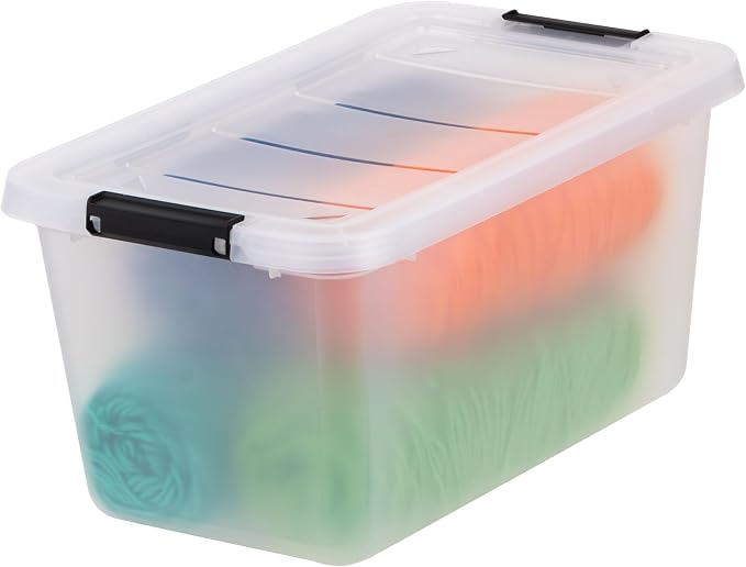 IRIS USA 6-Pack 13 Quart Clip Box with Latching Lid | Latching lid secures office and household supplies. Stackable, nestable design maximizes storage space