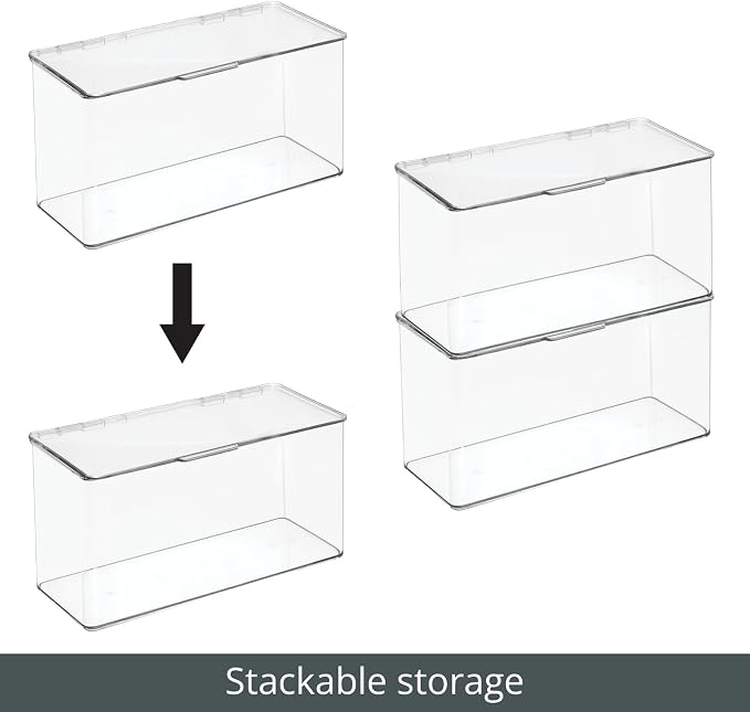 mDesign Plastic Stackable Playroom/Gaming Storage Organizer Bin Box with Hinged Lid for Drawer or Cabinet - Organize Electronics, Crayons, Games, Blocks, Toys, Lumiere Collection - 2 Pack - Clear