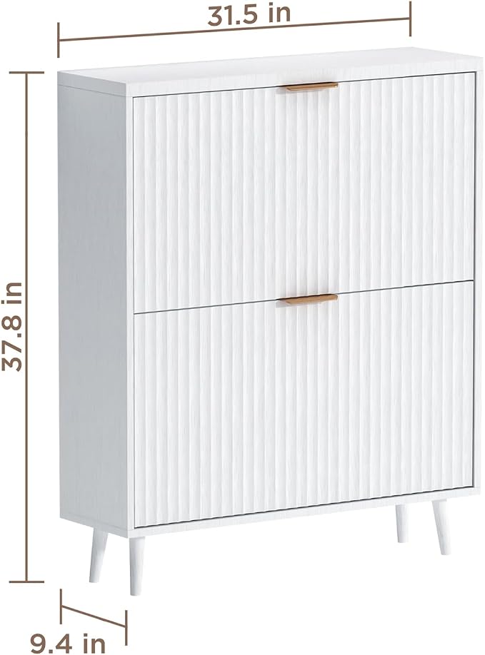 Shoe Cabinet Storage,Modern Freestanding Organizer with 2 Flip Drawers,Narrow Shoe Rack Cabinet for Entryway,White