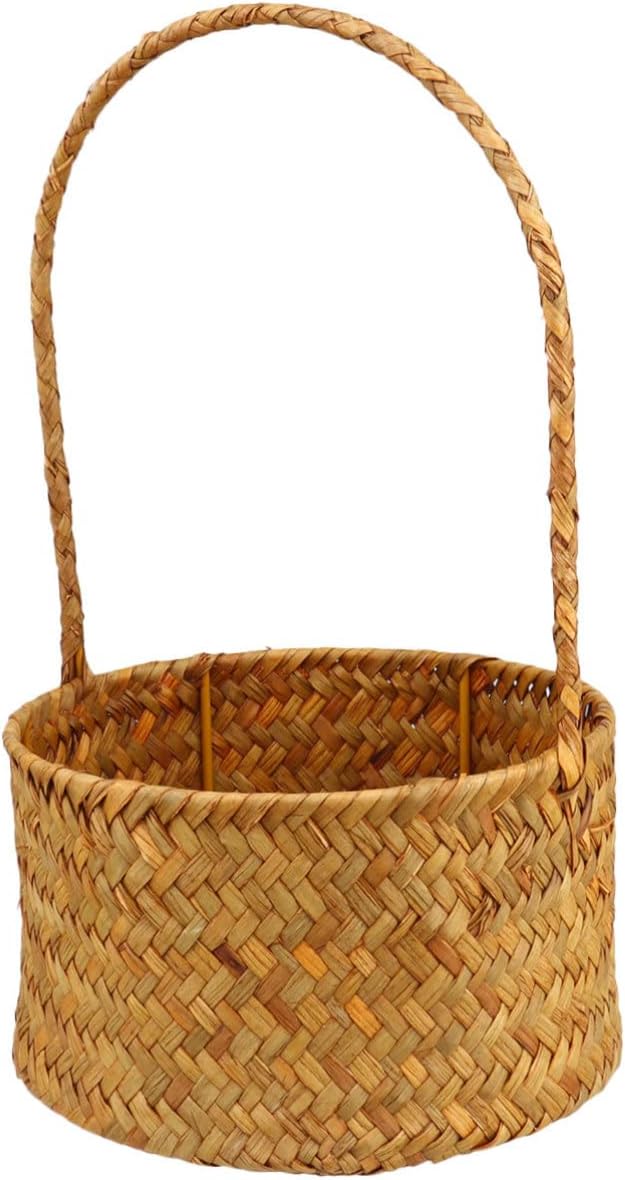 Seagrass Woven Storage Basket Toy Storage Straw Woven Basket Handles Succulent Planter Knitted Flower Desktop Decoration