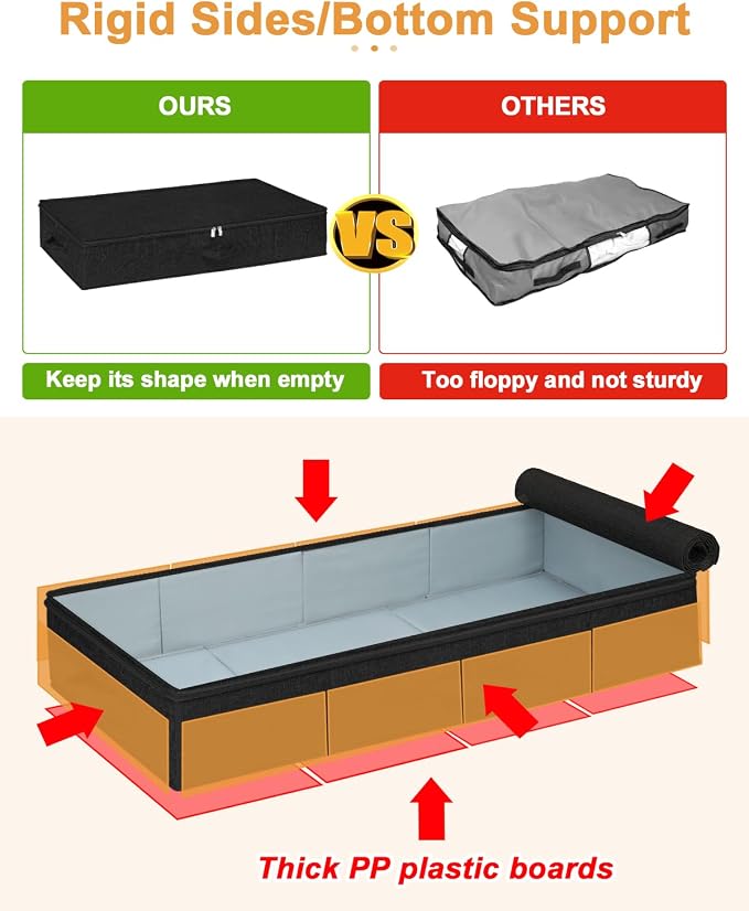 punemi Under Bed Storage Container, 2 Pack Underbed Storage Bags With Lid, Foldable Sturdy Clothes Storage Organizer W/ 3 Handles, Ultra Thick Fabric Blanket Shoe Storage Box, 30x15x6.7inch, Black | Sturdy Ultra-Thick Fabric, with Zipper Lid & 3 Handle...