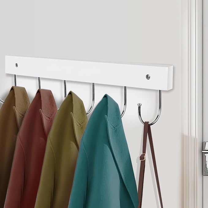 2-Pack Coat Rack Wall Mount, 14.6" Wooden Wall Hanger, 12 Rotating Hooks | Wooden coat rack, for coats, purses, hats, jackets, towels, space-saving entryway, hall, apartment organizer, white
