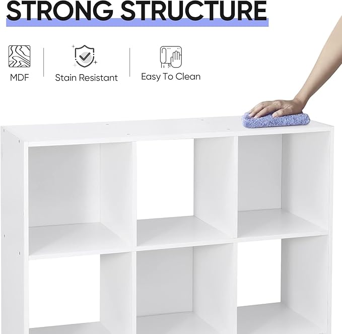 9 Cube Storage Organizer, Wooden Bookshelf Cube Storage, Freestanding Bookcase W/5 Removable Back Panels, Display Shelf Bedroom, Living Room, Home, Office, White
