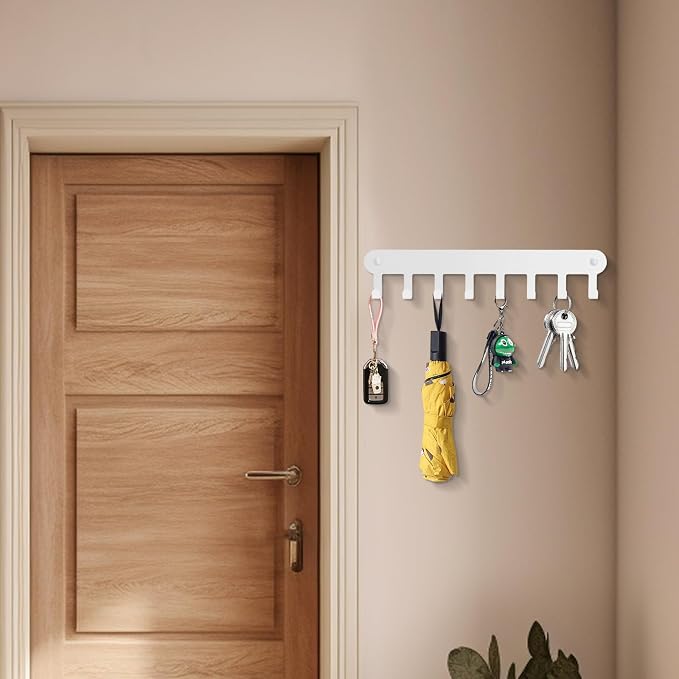 2 Pack Key Holder Wall Mount, Wall Mount Key Holder | Key Hooks Hanging Keys, Key Hanger with 8 Hooks, No-Drill Decorative White Key Rack for Living Room, Kitchen, or Bathroom