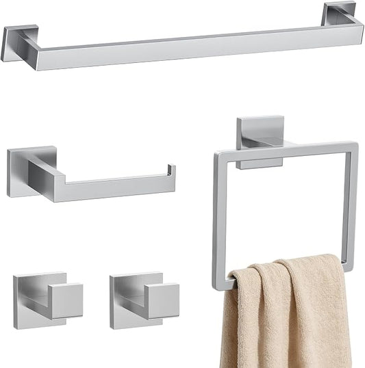5 Pieces Towel Bar Set Brushed Nickel Bathroom Hardware Accessories Set SUS304 Stainless Steel Towel Holder Set for Bathroom 23.6 Inch Towel Bar,Towel Rack Wall Mounted