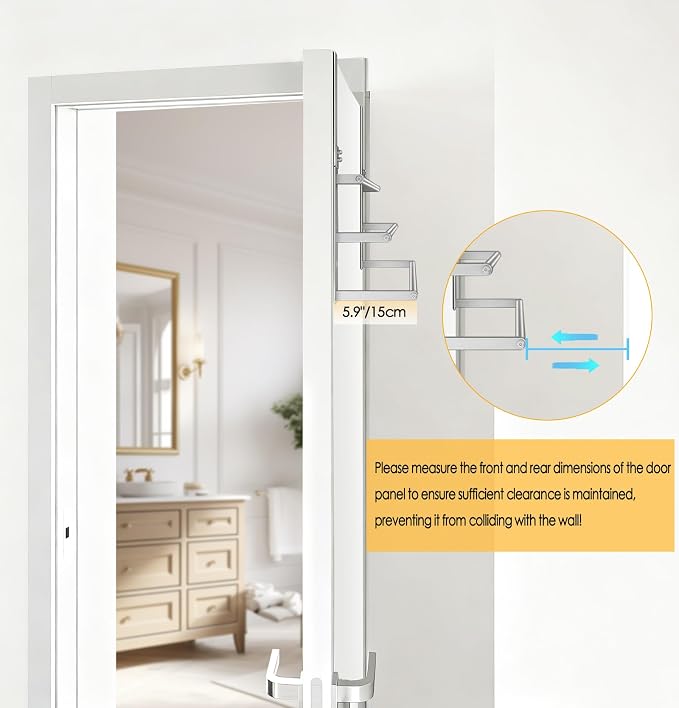 24Inch Brushed Nickel Over the Door Towel Rack, VOTZAAQ Stainless Steel Over Door Towel Holder, Door Towel Hanger with 3 Tier Towel Bars, Over Door Towel Storage for Bathroom