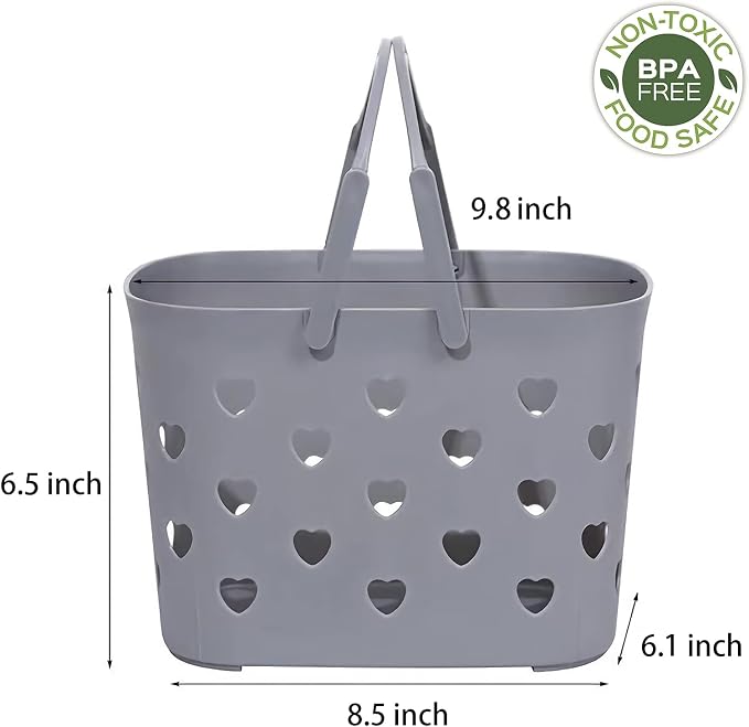 Portable Shower Caddy with handle Plastic Shower Basket, 2 Pack, Grey | Bathroom Caddy Storage Tote Cleaning Supply Caddy for College Dorm, Kitchen, Pantry, Garage
