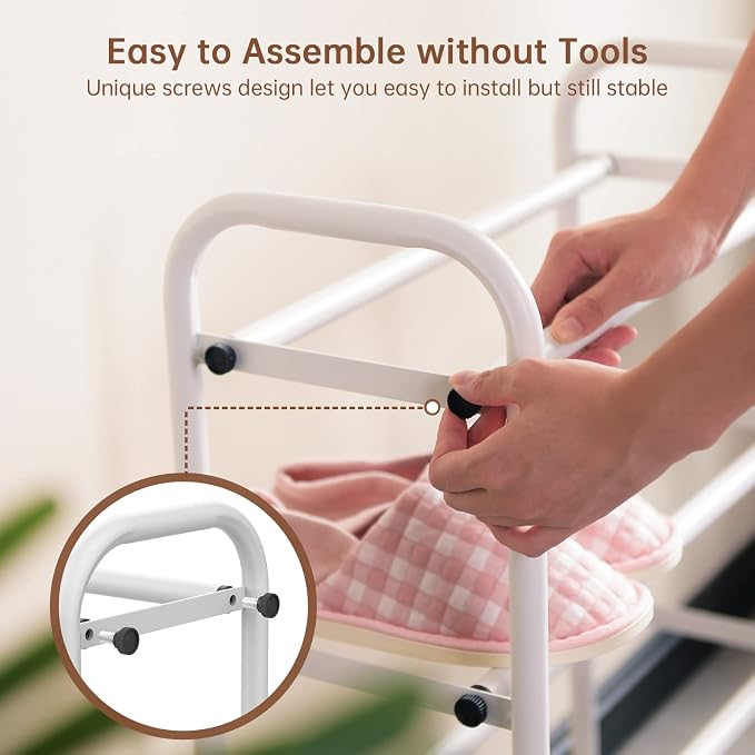 Gonfoam Expandable 4-Tier Shoe Rack for Closet and Entryway, White | Tool-Free Assembly, Metal Material, Adjustable Shoe Organizer, Sturdy, Small Space Solution, Dorms, Garages, Apartments.