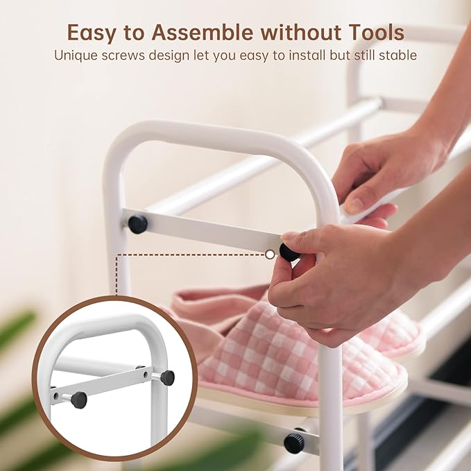 Gonfoam Expandable 3-Tier Shoe Rack for Closet and Entryway, White | Tool-Free Assembly, Metal Material, Adjustable Shoe Organizer, Sturdy, Small Space Solution, Dorms, Garages, Apartments.