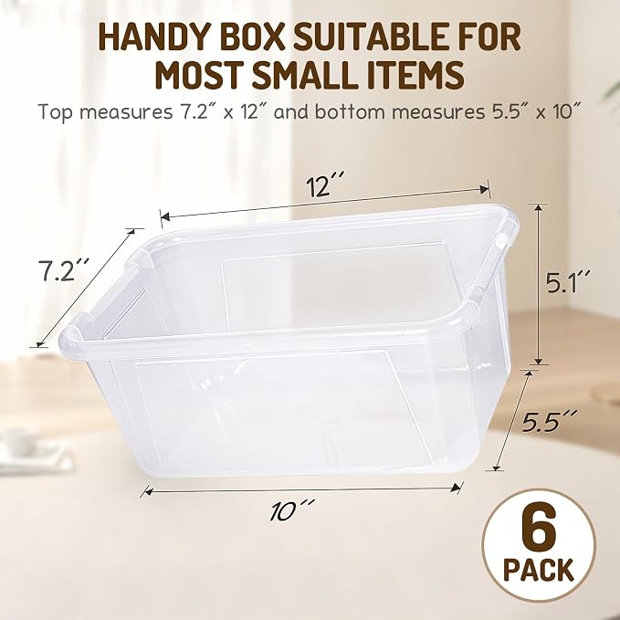 GAMENOTE 6 Quart Stackable Plastic Storage Bins with Lids, 6 Pack, Clear | Stackable 6-quart bins with lids organize classroom supplies, crafts, toys and building blocks for Classroom & Kids Toy