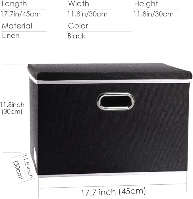 PRANDOM Large Foldable Storage Boxes with Lids [5-Pack] Organizer Containers Baskets Cube with Cover for Home Bedroom Closet Office Black17.7x11.8x11.8 For 6+ Year Old Boys and Girls