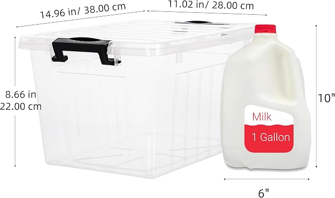 Citylife 22 Qt Plastic Storage Bins with Latching Lids 4 Packs | Stackable See-Through Craft Storage Box Latches Durable Containers Secure Pull Handle Organizing for Home Kitchen Pantry
