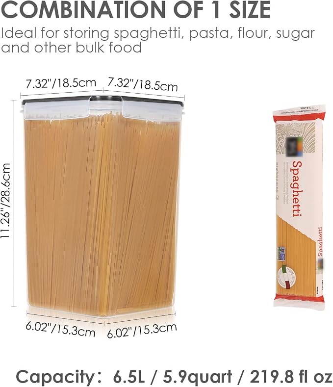 Vtopmart 6.5L Flour Sugar Storage Containers, 4 PCS, Black | For Bulk Flour and Sugar Storage, Airtight Seal, Multiple Sizes, BPA Free, Food Grade Material, Dishwasher Safe (Not Lids)