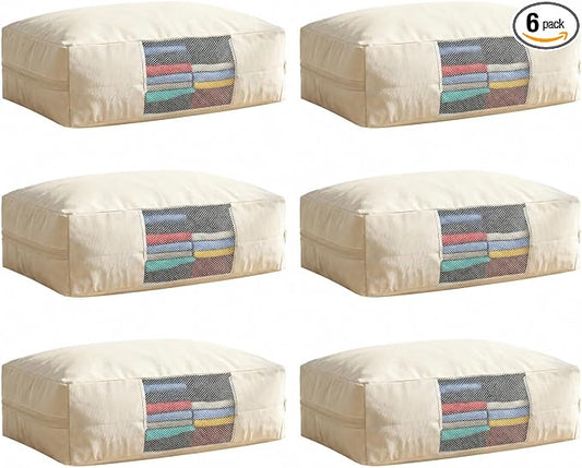 6 Pcs Cotton Canvas Sweater Storage Bag, 20"x14"x5" Closet Organizer Bag | Breathable Material, Mesh Window Design, Dustproof, Moth Proof, Large Capacity, Suitable for Seasonal Clothing, Bedding, etc.