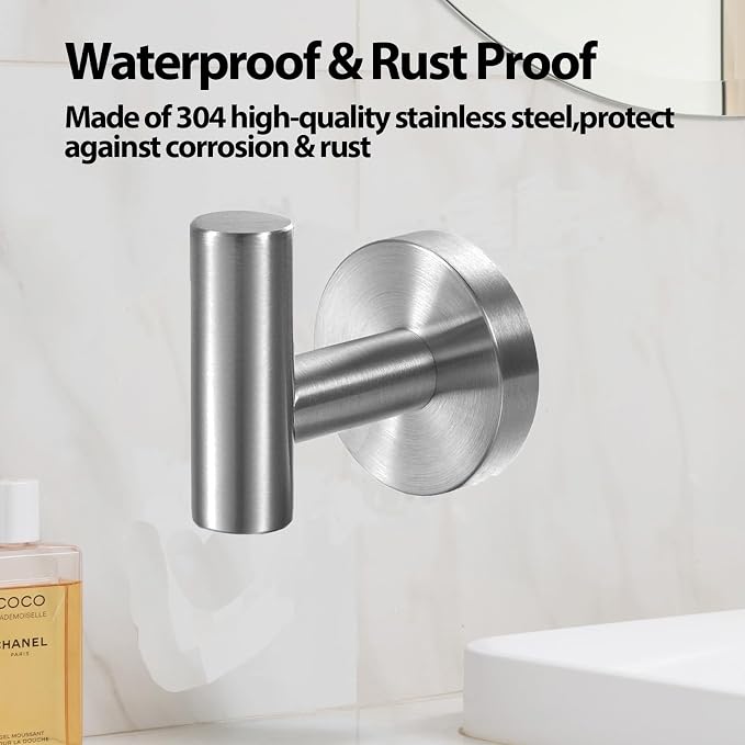Kruodop Towel Hooks for Bathroom,2 Packs Wall Mount Towel Holder, Matte Wall Robe Hook,Stainless Steel Heavy Duty Door Hanger Towel Hook for Kitchen, Bedroom,Hotel,Pool,Coats, Silver