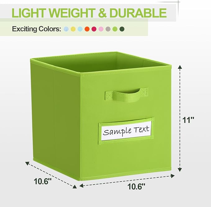 11x11 storage cube bins (Set of 10) Foldable Fabric storage cubes with 10 Labels Window Cards & a Pen,11 inch cube storage bin,Closet Organizers for Shelves,Cubby Organizer Boxes,lime green