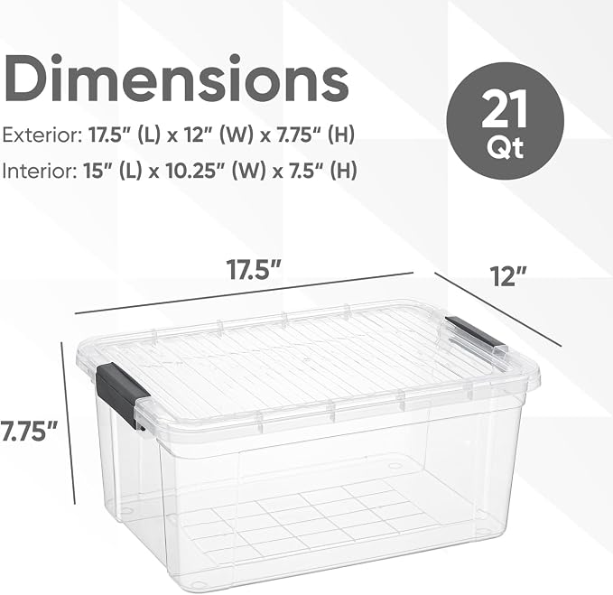 Superio Clear Storage Box with Lid, 21 Quart Plastic Container Bins for Organizing, Stackable Crates, BPA Free, Non Toxic, Odor Free, Organizers for Home, Office, School, and Dorm, 10 Pack