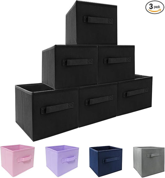 Small Storage Bins[6 Pack] 9.0"x7.5"x7.5" Small Size Fabirc Foldable Closet Toy Organizer Collapsible Cloth Black