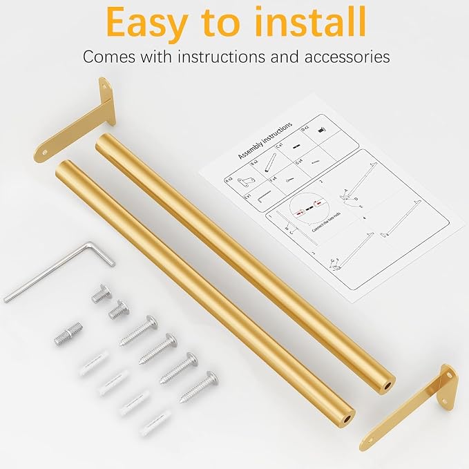 MKO Towel Bar for Bathroom Wall, 16 Inch Single Towel Rod Rack, Gold | Heavy Duty Stainless Steel, Towel Racks for Bathroom, Wall Mounted, Hand Towel Holder