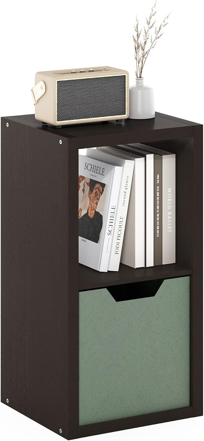 Furinno CUBICLE 2-Cube Book Shelf, Extra Thick Frame Bookshelf, Dark Oak | 14.6" x 16" x 30", Horizontally & Vertically Reversible Bookcase with Open Back, for Living Room, Bedroom, Home Office