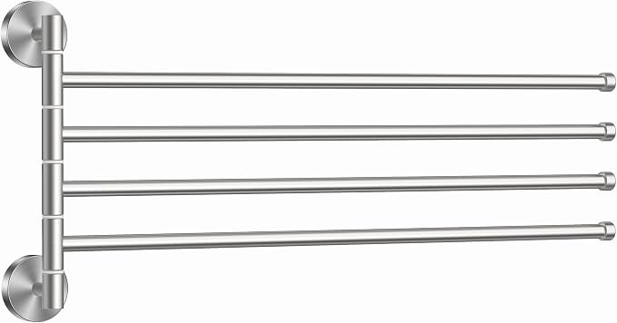 FORIOUS Swivel Towel Rack for Wall, 13.8" 4-Arm Towel Bar Brushed Nickel | Rust Resistant, Stainless Steel, 180° Rotating Arms, Wall Mounted, Space Saving, for Bathroom, Kitchen, Laundry, RV and Pool