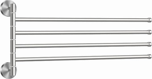 FORIOUS Swivel Towel Rack for Wall, 13.8" 4-Arm Towel Bar Brushed Nickel | Rust Resistant, Stainless Steel, 180° Rotating Arms, Wall Mounted, Space Saving, for Bathroom, Kitchen, Laundry, RV and Pool