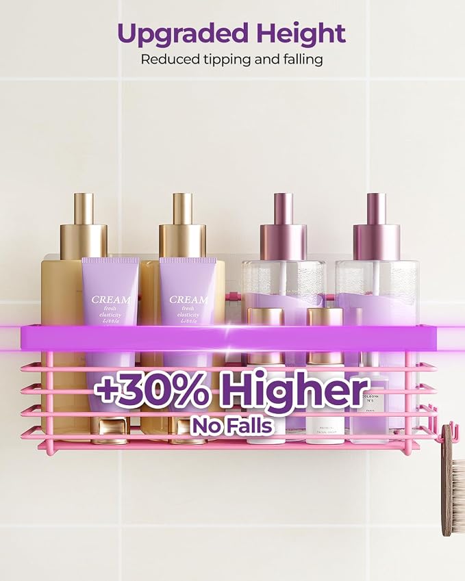 Shower Caddy Adhesive 3 Pack Stainless Steel Storage Organizers-Pink | No drilling wall mounted,rust-resistant,large capacity,quick drainage,easy to clean,suitable for bathrooms and kitchens